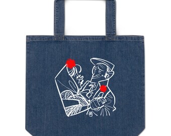 Organic denim tote bag