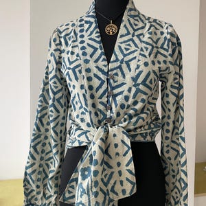 Handmade Indigo Cotton Top – Block Printed, Short Sleeve, Lightweight Blouse
