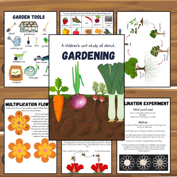 Gardening, Grow your own homeschool unit study printable pack. Nature, fruit and veg, homesteading, plant anatomy.