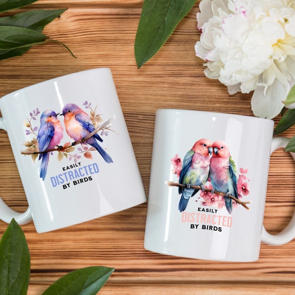 Bird watching Ceramic Mug for Bird Watcher Christmas Gift Easily Distracted by Birds Birding Tumbler for Birder Birthday Funny Bird Lover