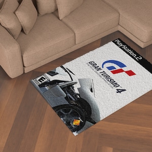 Alfombra de Gran Turismo 4, juego de carreras clásico, PS2 retro, alfombra estética, sala de juegos