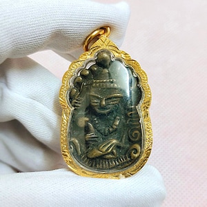 Antique Khmer Phra Upakhut Upagupta sacred mantra divine holy talisman micro gold waterproof case pendant 039
