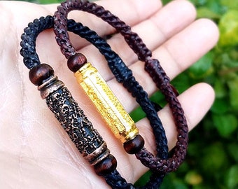 Bracelet Takrut Sacred Pali Mantra Thai Yantra Five rows spells and Diamond armor mystical power protection good fortune adjustable size 089