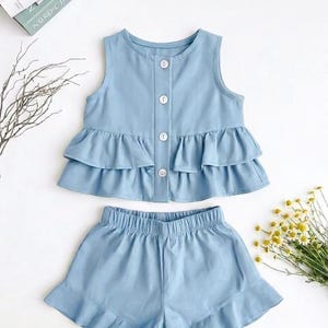 Ruffle Top and Shorts PDF Sewing Pattern for Girls Summer Set Pattern