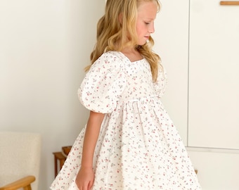 Jurk met pofmouwen voor meisjes | Vierkante hals en hoge taille | Maten: 9 M-14 jaar