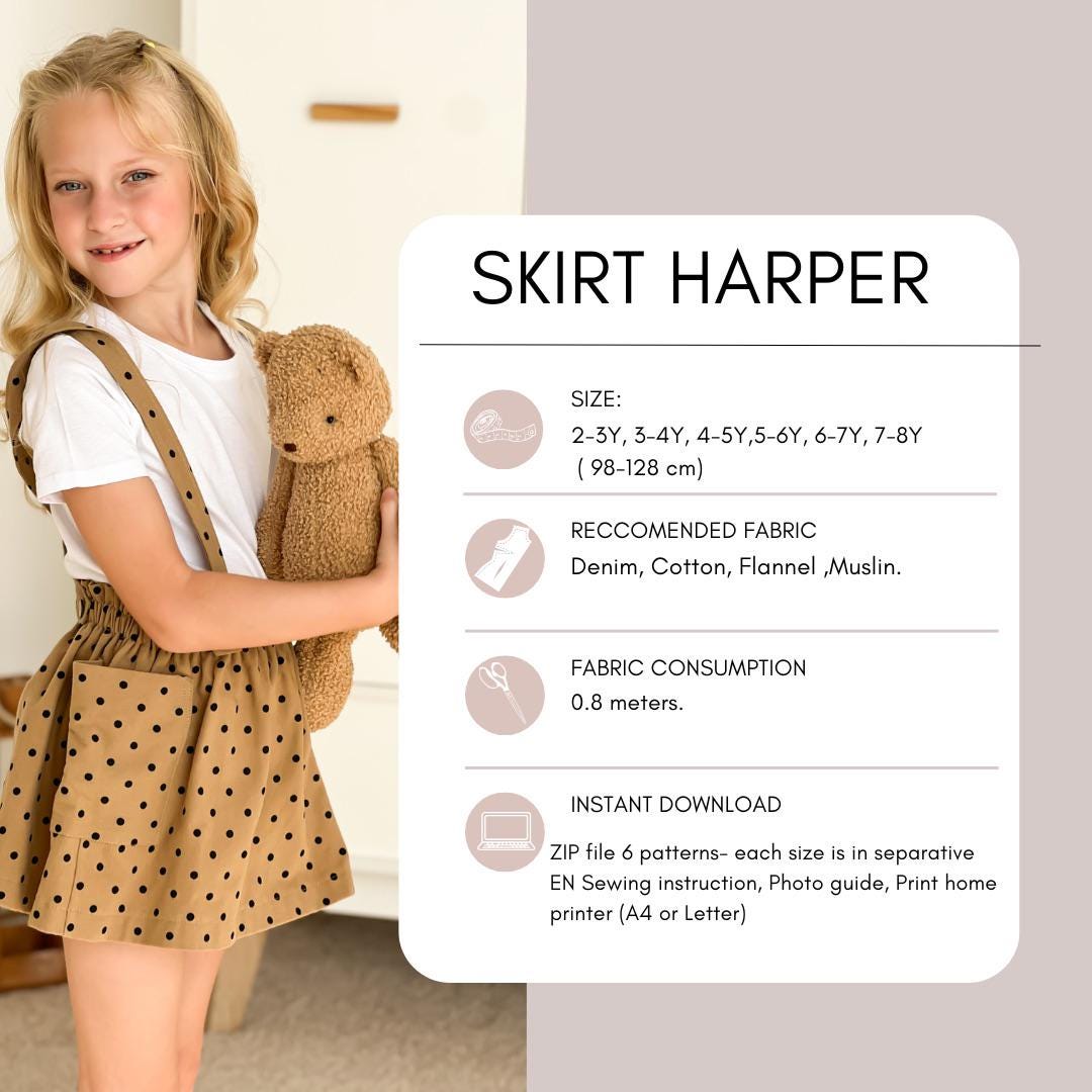 Girl Skirt Sewing Pattern With Pockets & Removable Straps | Size 2-8 ...