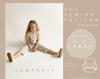 PDF Sewing Pattern Jumpsuit for kids 2-5 years Relaxed Fit Straight Silhouette
