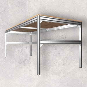A Simple Workshop Table Aluminum Extrusion 3D Modeled Design Build Plan