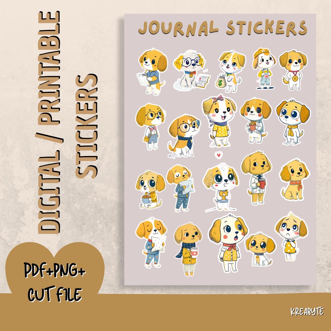 Cute Dog Journal Stickers | Kawaii Puppy Planner Stickers | Digital ...