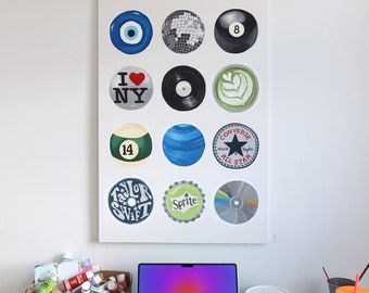 Blau + Grüne Kreise Handgemalte Collage Wandkunst (DIGITALE DATEIEN)