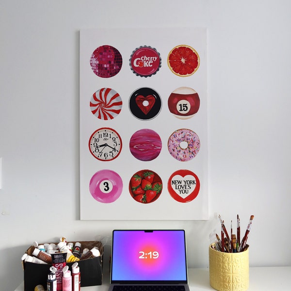 PINK + RED Hand-Painted Circles Collage Wall Art (Digital Download)