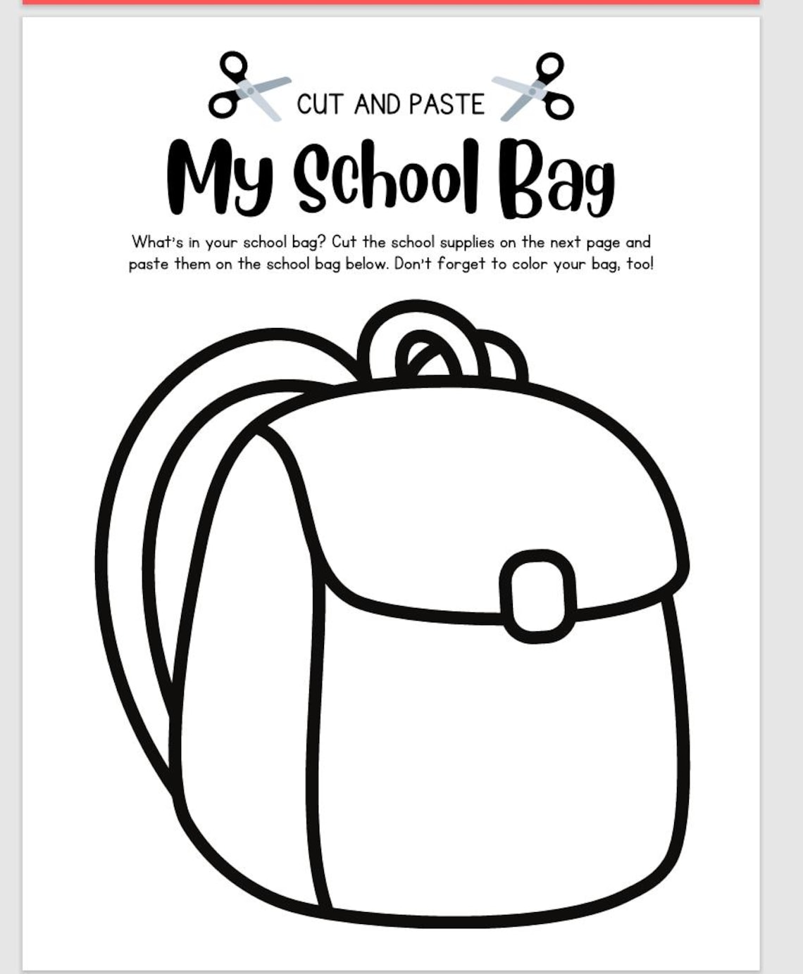 Backpack Cut Numbers B/W and Color My Backpack Cut and Paste Worksheet - Etsy