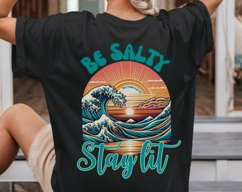 BlessedJerseyRoots Be Salty Stay Lit Boho Beachy Tee Bible Verse Christian Shirts Beach Inspired Shirt Trendy Christians T Shirts Jesus Faith Apparel Gifts for