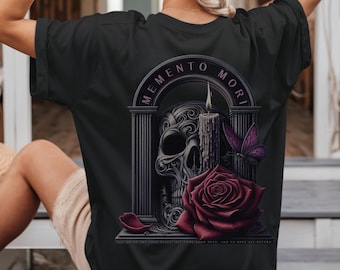 Memento Mori Christian T-Shirt: Skull, Rose, Butterfly Design
