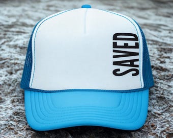 Embroidered "Saved" Trucker Hat: Christian Faith Apparel