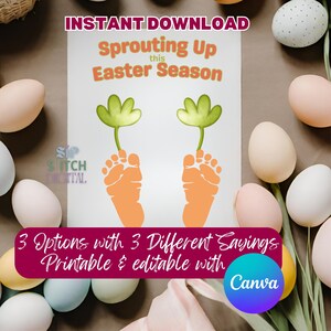 Actividad imprimible y editable de huellas de Pascua para bebés y niños pequeños. Recuerdo para el Día de la Madre. Descarga digital personalizada. Juego de 3. Letras de EE. UU.