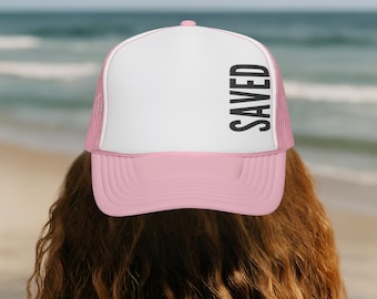 Embroidered "Saved" Trucker Hat: Christian Faith Apparel
