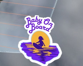 Retro Baby on Board Car Decal: Surfing Baby, Vintage Style