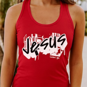 Christian Racerback Tank Top: &quot;Jesus Loves You&quot; Gym Shirt