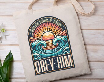 Christian Canvas Tote Bag: Obey Him, Bible Verse Design