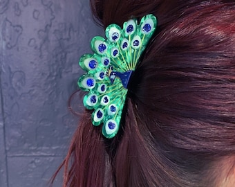 Peacock Hair Claw Clip with Velvet Travel Bag Pince Crocodile Clip Bird Gen Z Aesthetic Girls Women Cute 90s Y2K Long Hair Accessories