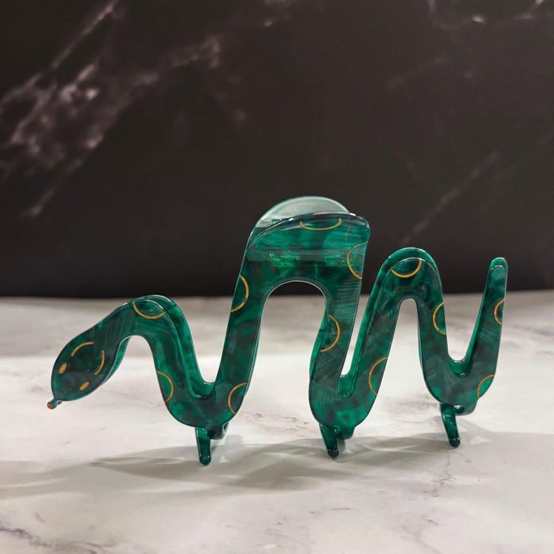 Cleopatra Green Snake Hair Claw | Asp Cobra Shaped Graphic Creative Spooky Gothic Claw Clip in Velvet Travel Bag image 3