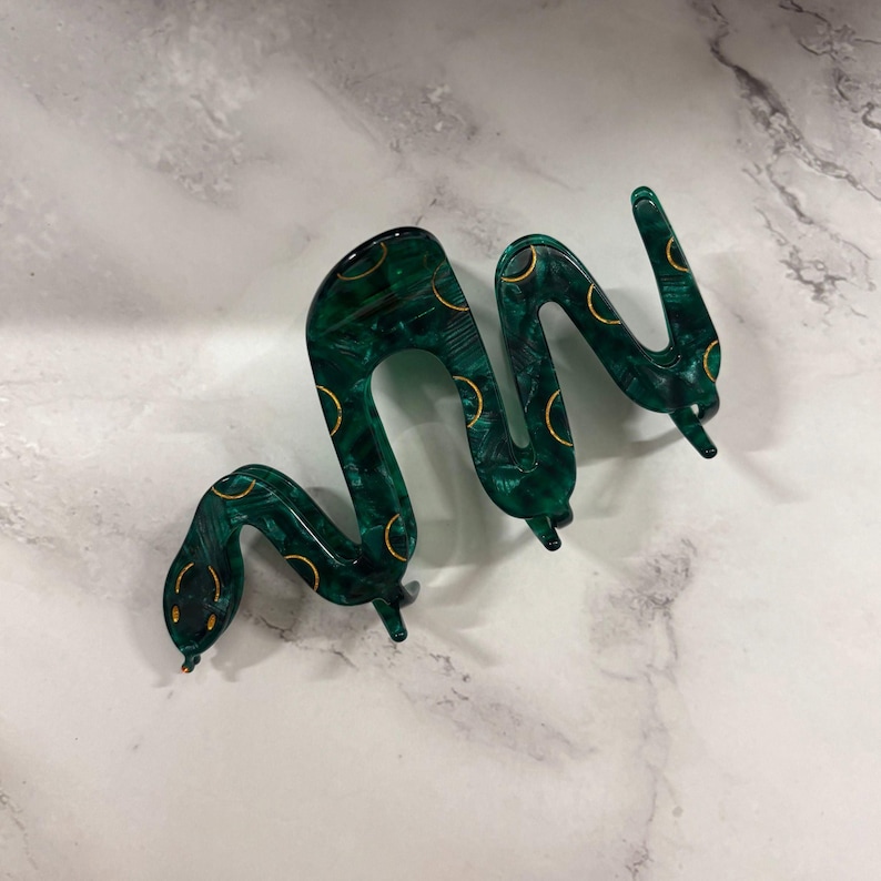 Cleopatra Green Snake Hair Claw | Asp Cobra Shaped Graphic Creative Spooky Gothic Claw Clip in Velvet Travel Bag image 8