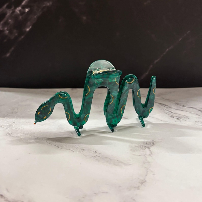 Cleopatra Green Snake Hair Claw | Asp Cobra Shaped Graphic Creative Spooky Gothic Claw Clip in Velvet Travel Bag image 7