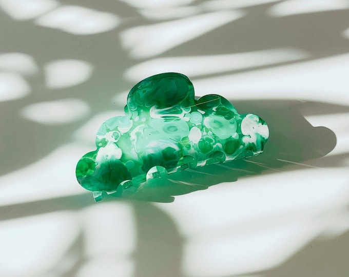 Hair Claw Clip | Green Jade Cloud | Claw Clip in Velvet Travel Bag