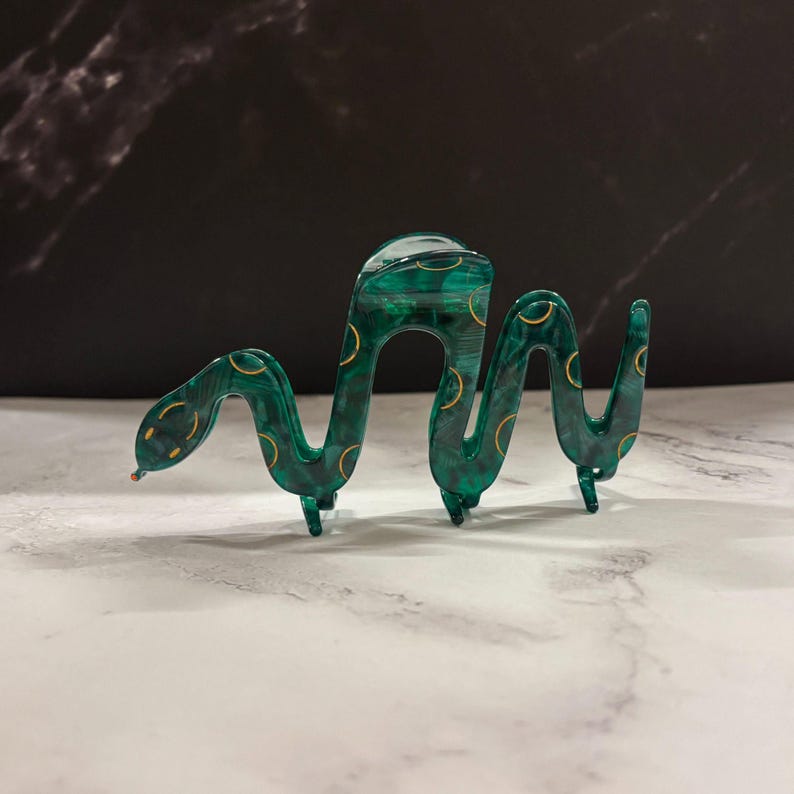 Cleopatra Green Snake Hair Claw | Asp Cobra Shaped Graphic Creative Spooky Gothic Claw Clip in Velvet Travel Bag image 6