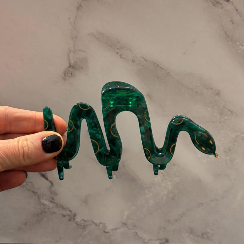 Cleopatra Green Snake Hair Claw | Asp Cobra Shaped Graphic Creative Spooky Gothic Claw Clip in Velvet Travel Bag image 5