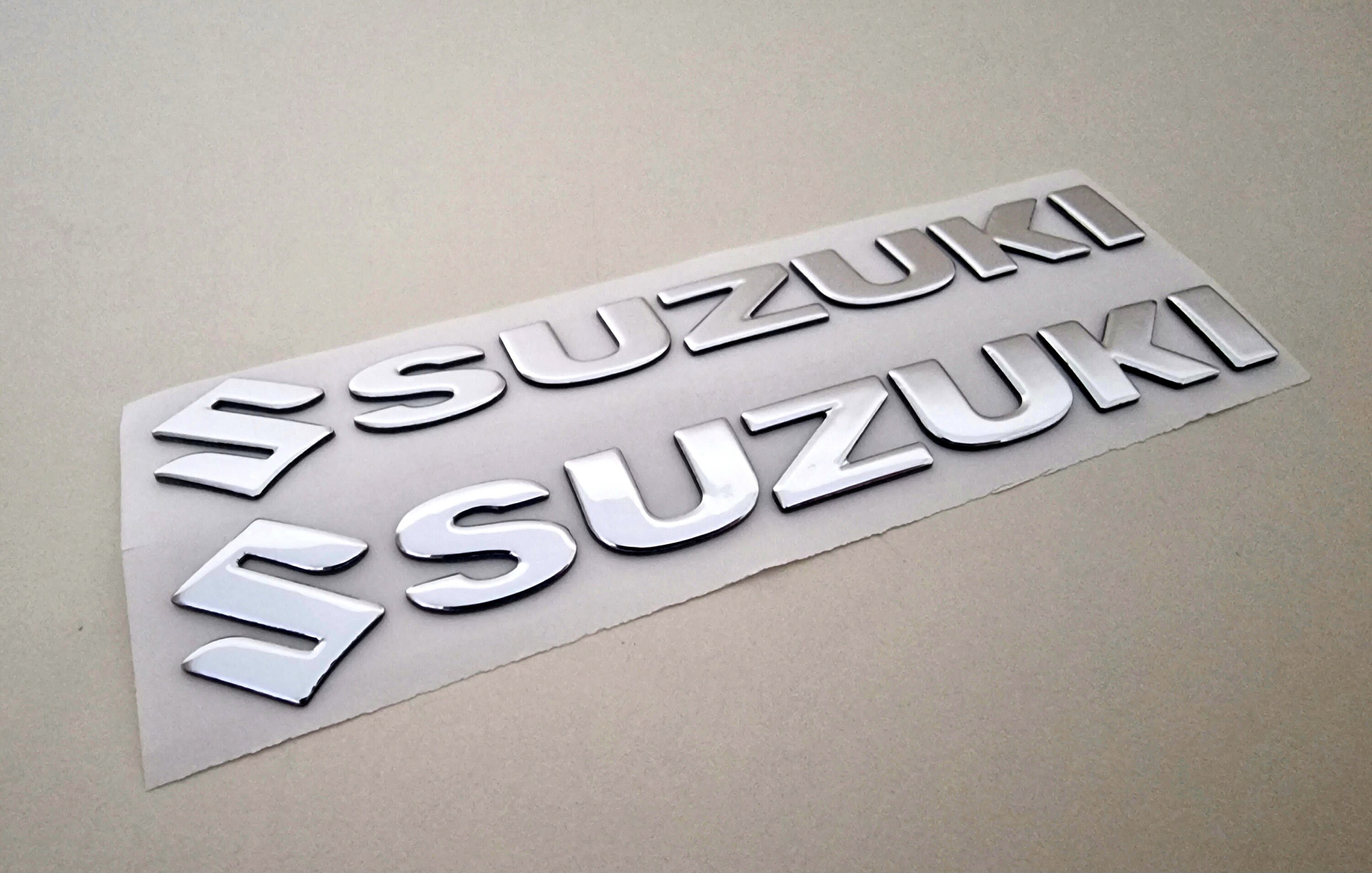 Suzuki Silver Chrome 3D Badge Logo Stickers Graphics Decals Tank Emblem