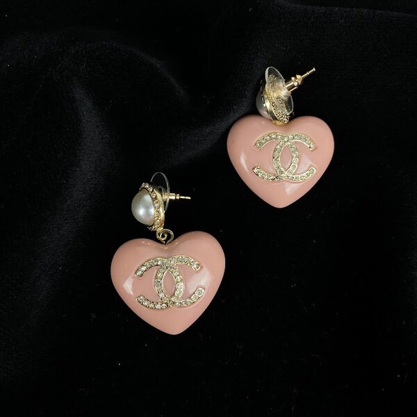 Vintage My Love Pink Chanel Drop Heart Earrings