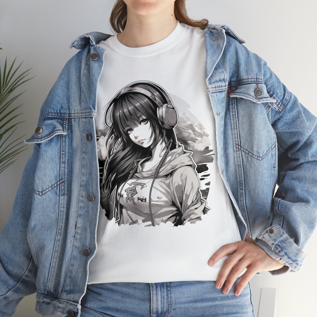 Cute Anime Girl With Headphones Tshirt Anime Manga Etsy