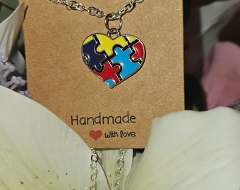 Autism Awareness Heart Puzzle Necklace