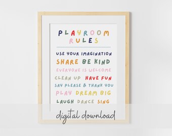 Playroom Rules Digital Download, Playroom Wall Decor, Playroom Wall Art, Kids Wall Art Printable
