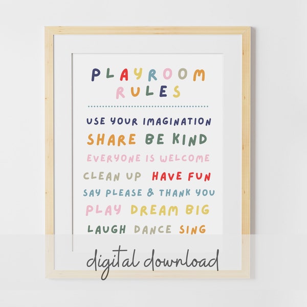 Playroom Rules Digital Download, Playroom Wall Decor, Playroom Wall Art, Kids Wall Art Printable