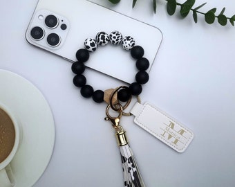 Personalized Silicone Bead Keychain Wristlet: Custom Name Charm, Gift for Mom