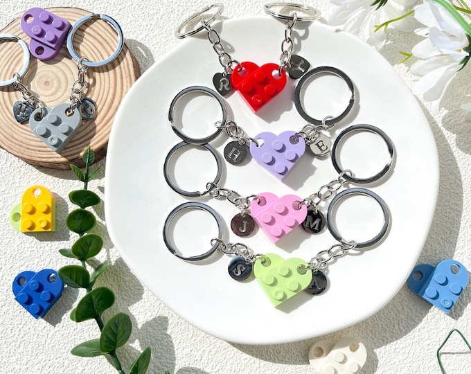 Personalized Initial Heart Keychain Set, Personalisation Couple Boyfriend Girlfriend GiftInitials Matching keychains for her/ Friend/Couple