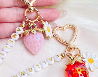 Personalized Strawberry Keychain,Customize Name Keychain,Gift For Girl,Backpack Charm,keychain Bag Charm,Birthday Gift.