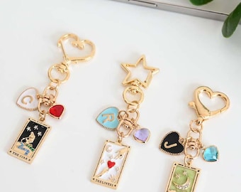 Personalized Birthstone Mystic Astrology Keychain,tarot card keychain,Sun,Lover,Star,Moon,Magician keychain for mom,Tarot bag charm