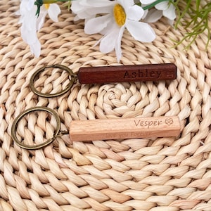 Custom Multi-Faced Wooden Keychain | Handmade Engraved Walnut Keychain |Personalize Each Side with Names/Art | Unique Gift Idea,Gift for Her