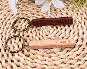 Custom Multi-Faced Wooden Keychain | Handmade Engraved Walnut Keychain |Personalize Each Side with Names/Art | Unique Gift Idea,Gift for Her
