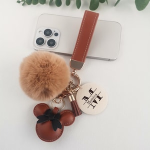 Llavero de cuero con nombre personalizado, llavero de lujo, llavero con correa monogramada, regalo de iniciales, lindo llavero de pulsera para mamá, regalos de cumpleaños para mamá