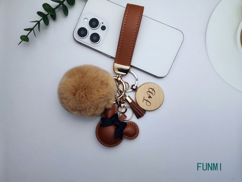 Personalized Name Leather Keyring,Luxury Keychain,Monogrammed Strap Keyring, Initials Gift,Cute Wristlet Keyring for Mom,Mothers Day Gifts image 1