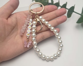 Personalized Name Crystal Keyring,Butterfly keychain, Stone Keyring,Cute Pearl Keychains for Women, Women Keychains,Keyring Gift for her