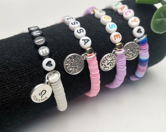 Bracelet avec nom personnalisé en perles, bracelet signe astrologique du zodiaque pour cadeau d'anniversaire, bijoux faits main, cadeau de fête des mères pour elle, cadeau pour amie