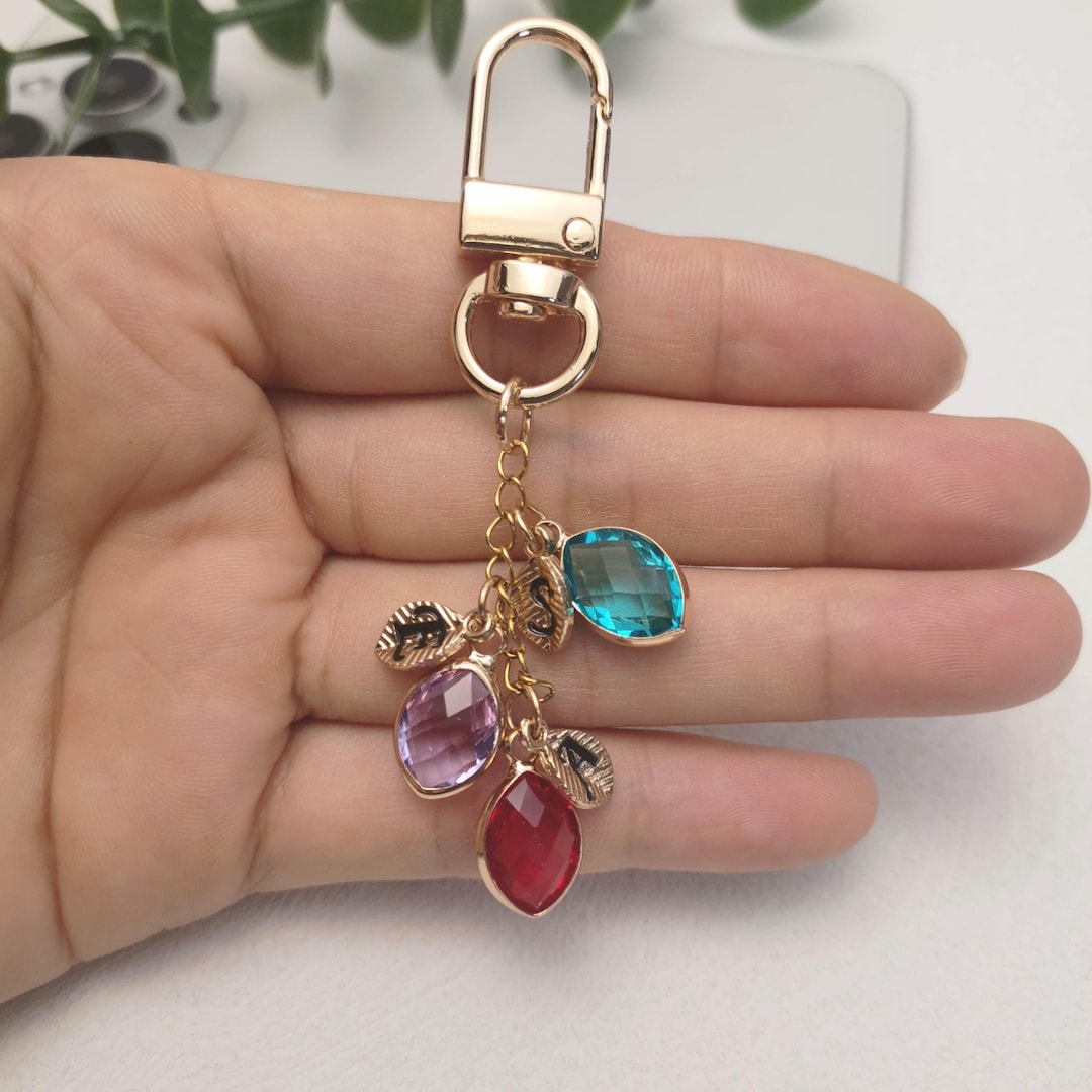 Personalized Birthstone Keychain , Custom Aquamarine Key Ring for Girl ...