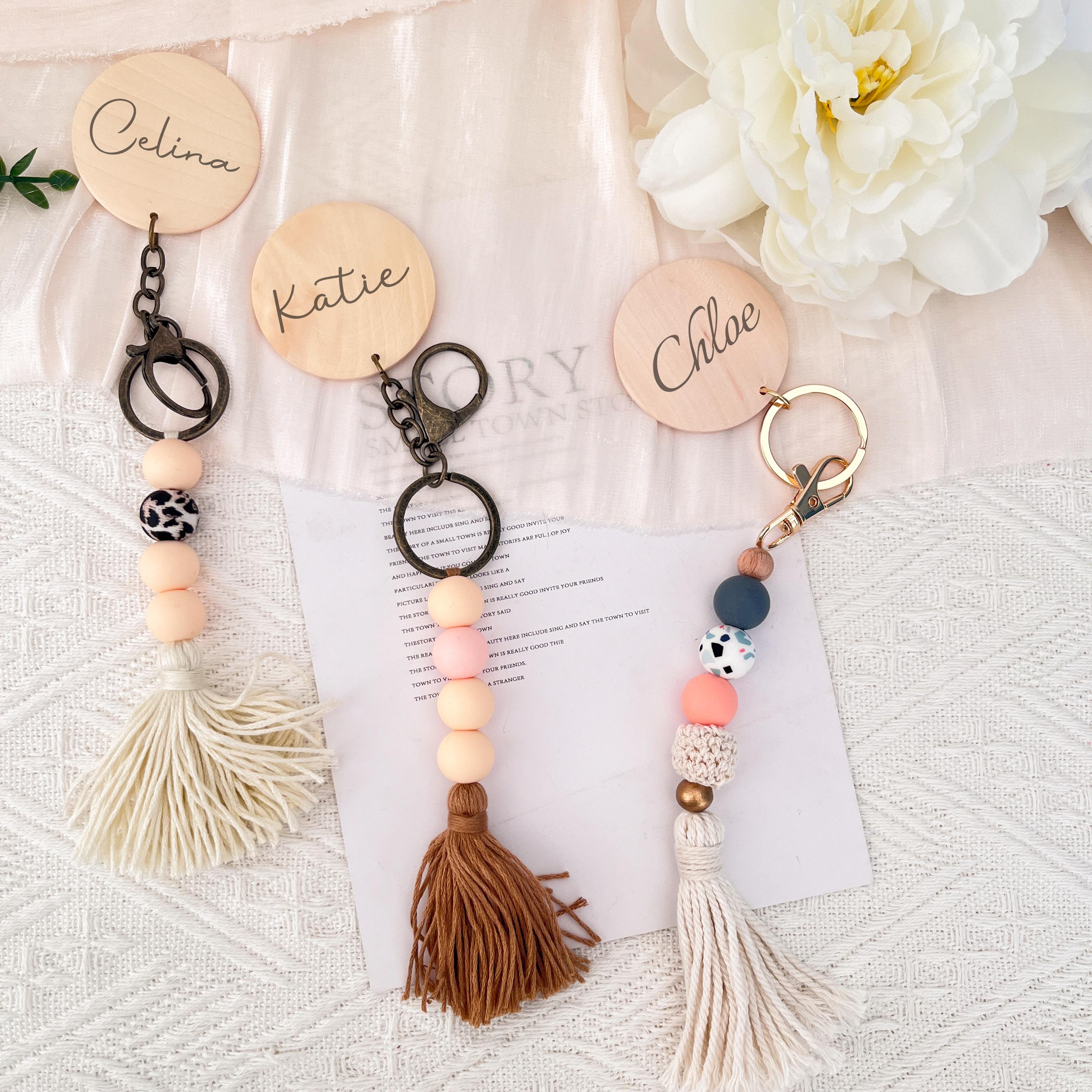 Personalized Boho Keychain, Soft Bead Keychain, Backpack Tag, Purse Tag ...