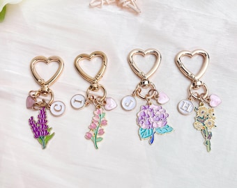 Personalized Flower Keyring Charm,Flower Bunch Keyring,keychain for purses,Custom Name Keychain, Enamel Keyring Unisex.